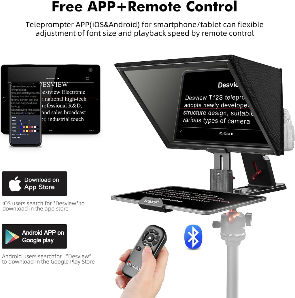 Desview T12S Teleprompter 12.9 inch Metal Teleprompter High Display Glass Compatible with Smartphone Tablet ipad Camera Easy Assembly Carry Case Included Great Partner for Video Making