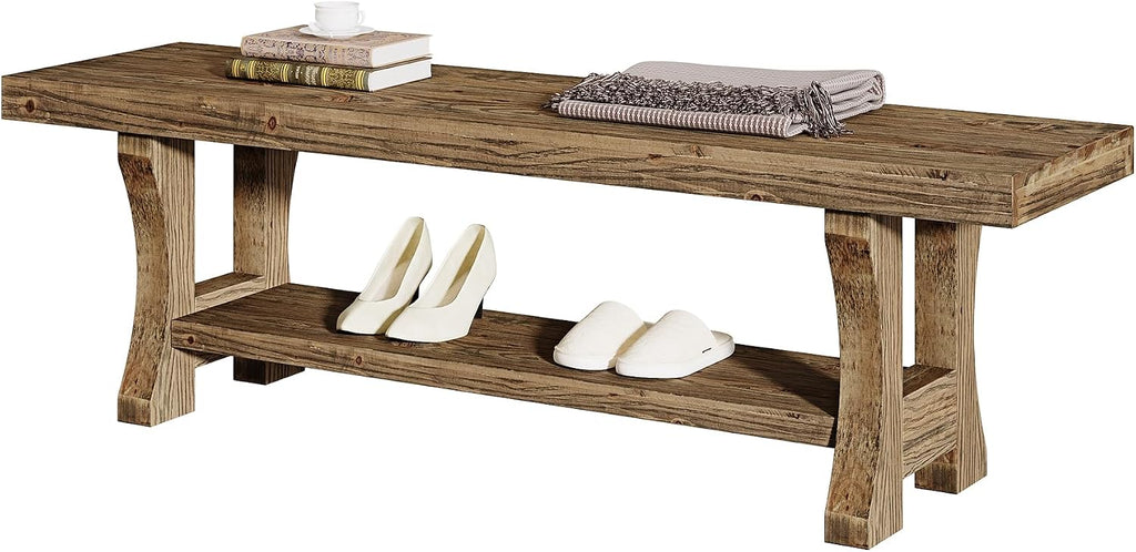 Solid Wood Entryway Bench, 55' End of Bed Bench, Long Indoor Dining Seat for Hallway, Bedroom, Living Room, Dining Room, Easy Assembly, Dark Brown