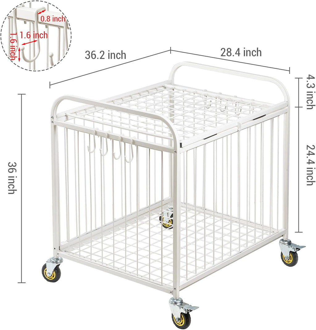 MyGift Large Capacity Metal Rolling Multi Sports Ball Cage Storage Hopper, Gym Equipment Basket Cart with Lockable Latch, Heavy Duty Caster Wheels, and 8 Accessory Hooks