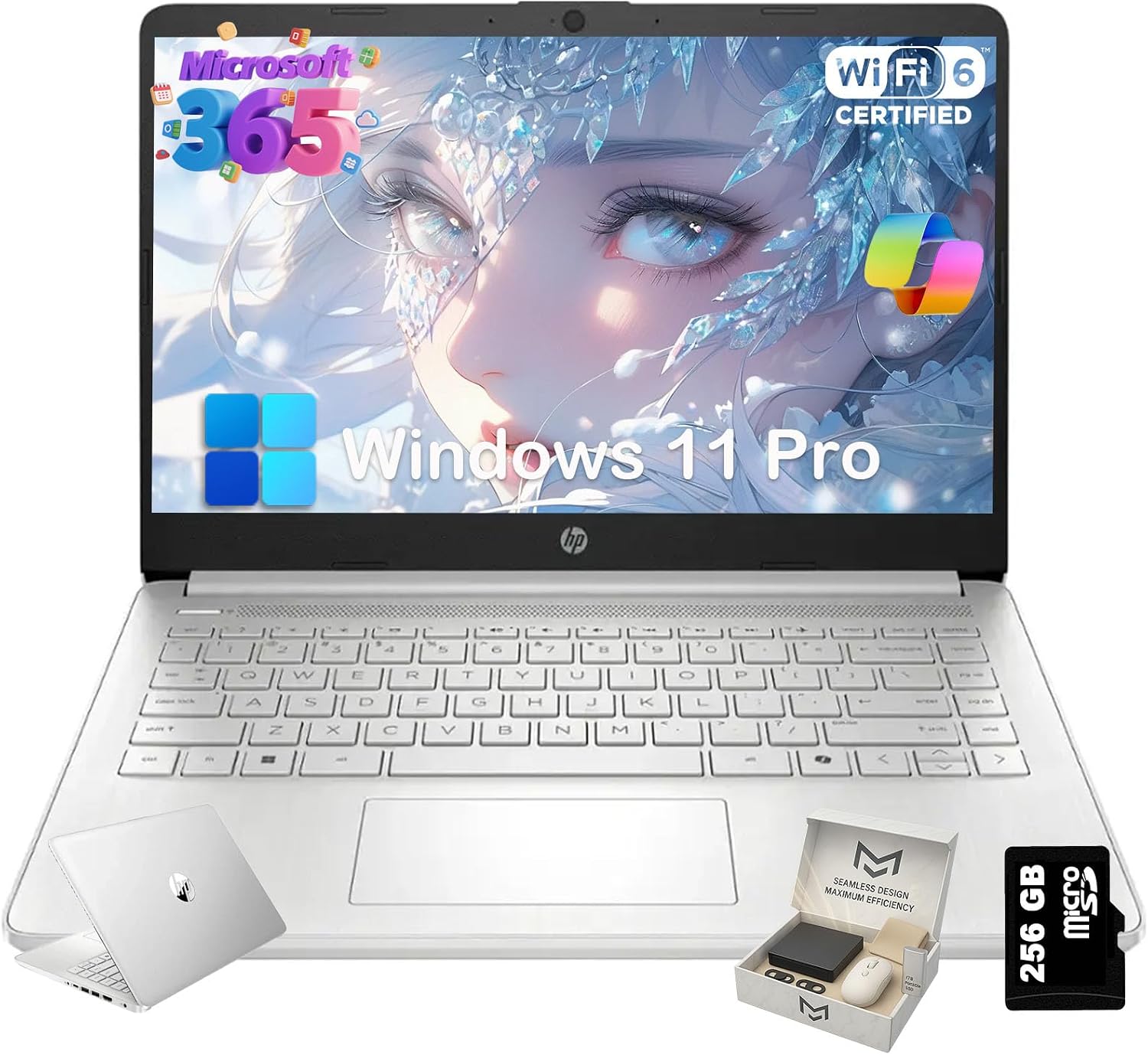 HP 2025 14 inch Laptop Computer for Student & Business, Intel Quad-Core N150 CPU, 16GB RAM, 384GB Storage (128GB UFS+256GB SD Card), 1 Year Office 365, Lightweight, Win 11 Pro, Copilot AI, Silver