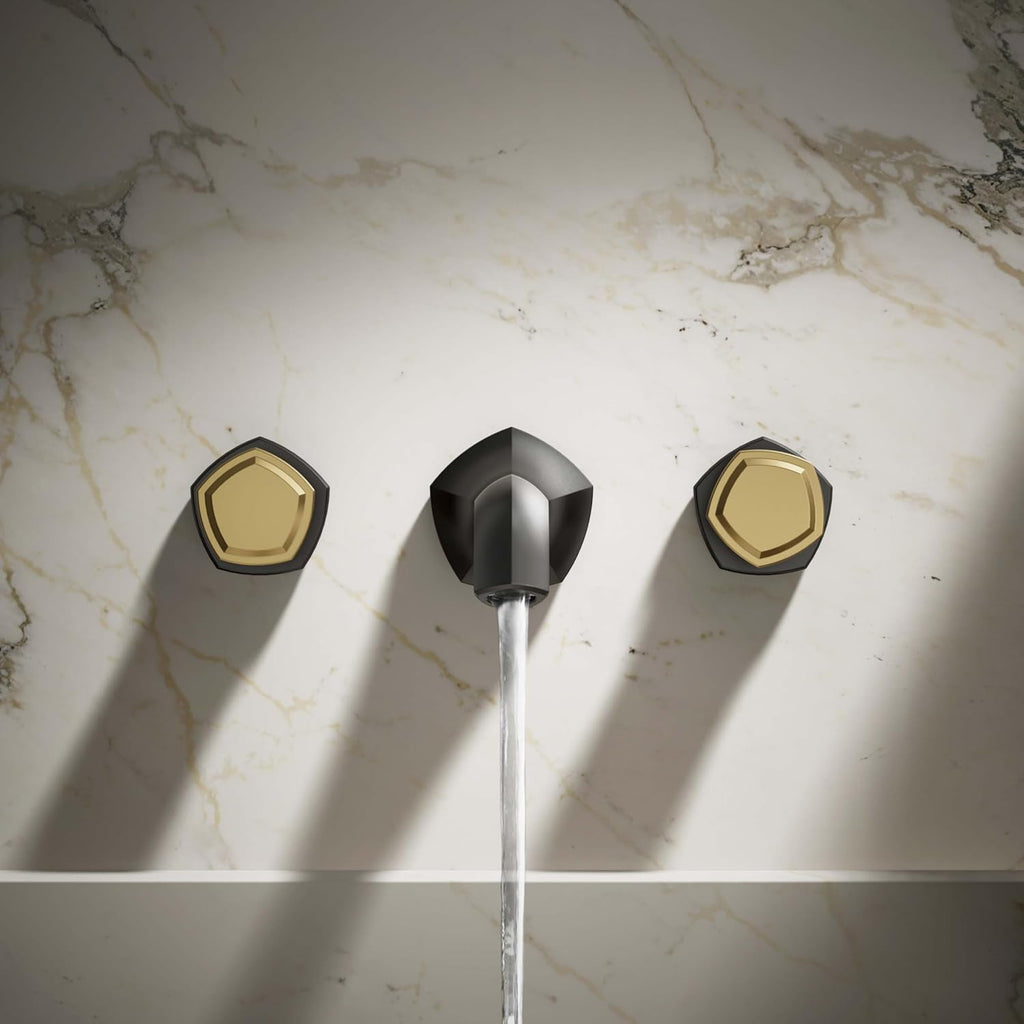 KOHLER K-T27013-9-BMB Occasion Wall-Mount Bathroom Sink Faucet Knob Handle Trim, 1.2 GPM, Premium Durable Metal, Matte Black with Moderne Brass