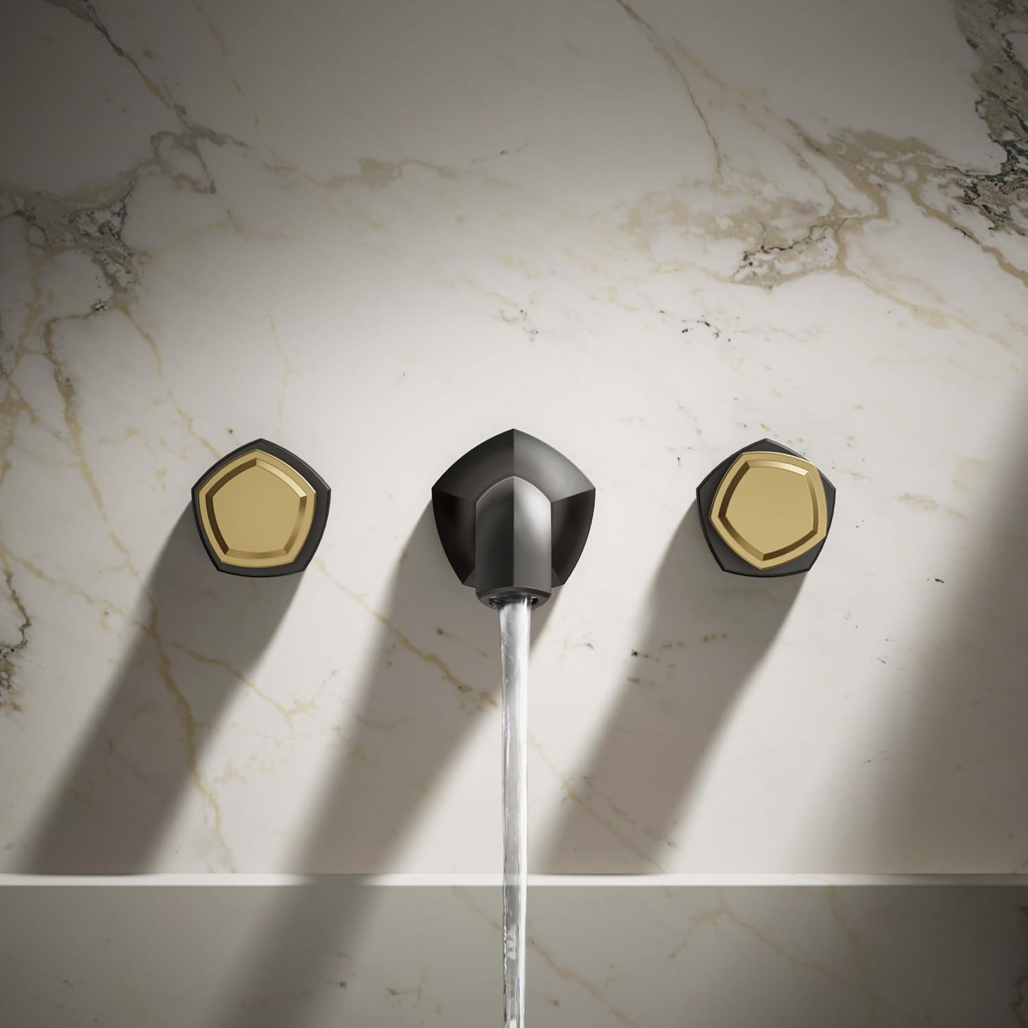 KOHLER K-T27013-9-BMB Occasion Wall-Mount Bathroom Sink Faucet Knob Handle Trim, 1.2 GPM, Premium Durable Metal, Matte Black with Moderne Brass