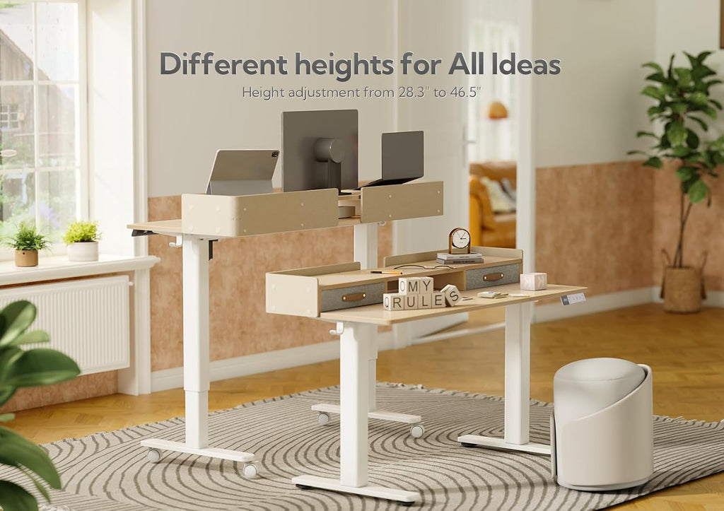 Claiks Standing Desk with Drawers, Adjustable Stand Up Electric Small Standing Desk Adjustable Height with Storage Shelf and Splice Board, 40 Inch, Natural