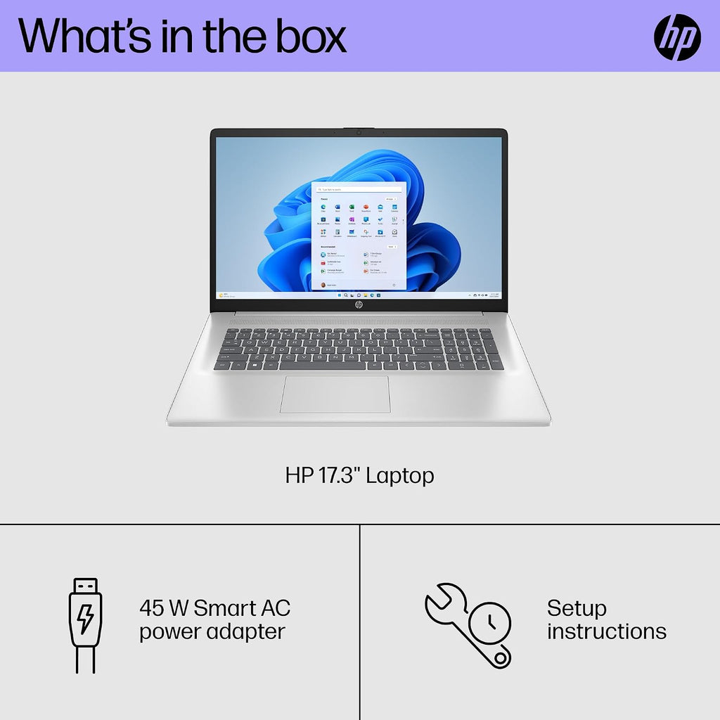 HP 17 inch Touchscreen Laptop, Intel 10-Core 7 150U, 64 GB RAM, 1 TB SSD, 17.3 inch Touchscreen HD+, Long Battery Life, Fast Charge, WiFi 6, Bluetooth 5.3, Win 11 Pro, Microsoft Office Pro Lifetime