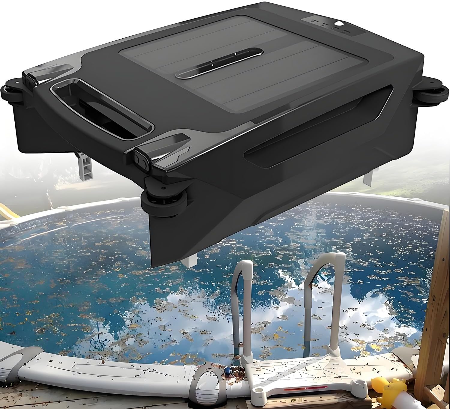 Solar Powered Cordless Robotic Pool Cleaner with Dual Charging 2 Cleaning Modes Auto Obstacle Avoidance and Escape Function Rechargeable Pool Skimmer Robot with 2500mAh Battery Removable Basket
