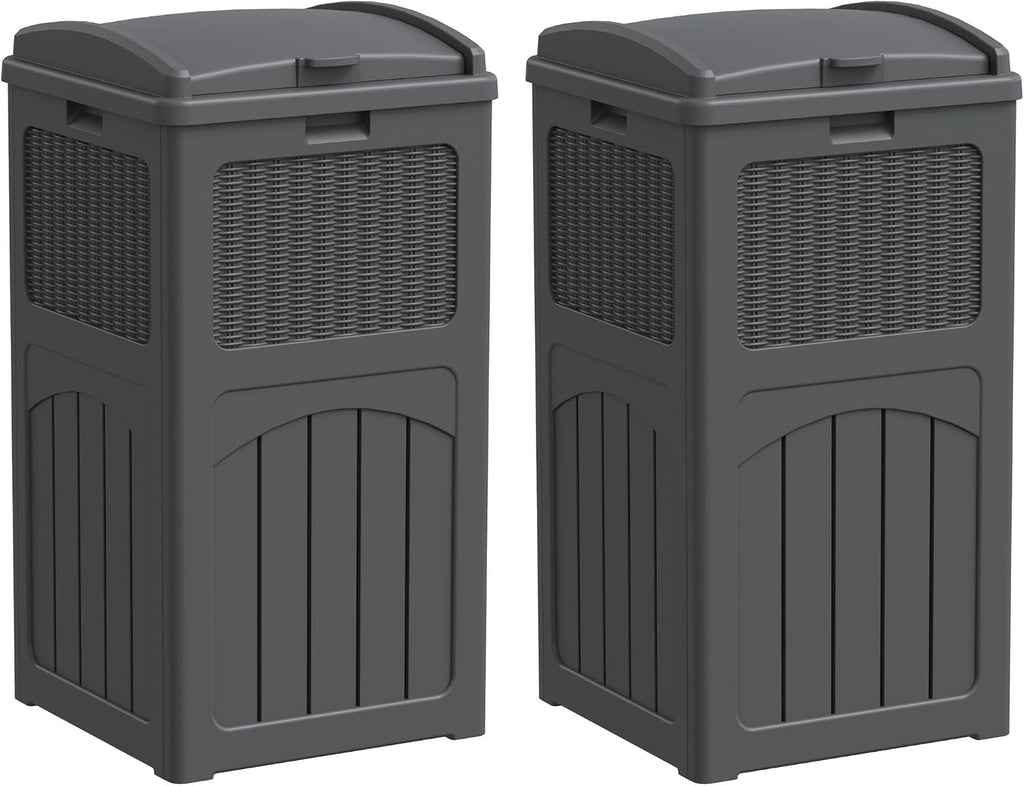 Greesum 2 Pack 33 Package Delivery Box for Outside, Patio Waterproof Resin Garbage Bin with Lid for Hideaway, Deck, Patio, Gray