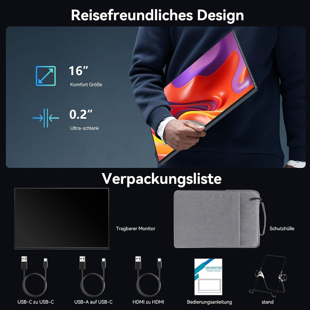 16 Inch Touchscreen Portable Monitor, FHD 1920x1200 IPS External Second Screen, USB-C HDMI Display for Laptop Phone Switch PS5 Xbox Mac
