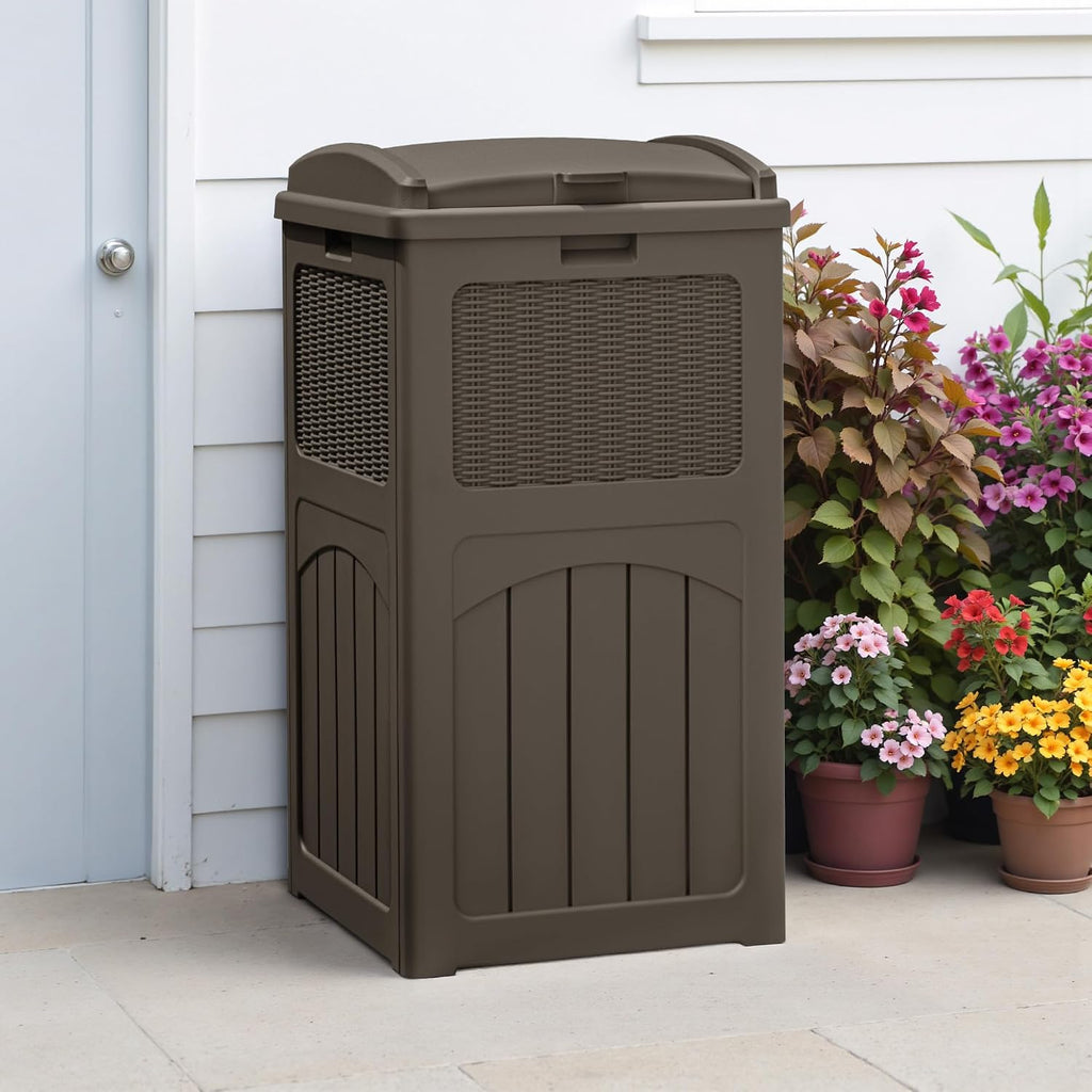 Greesum 2 Pack 33 Package Delivery Box for Outside, Waterproof Resin Garbage Bin with Lid for Hideaway, Deck, Patio, Dark Brown