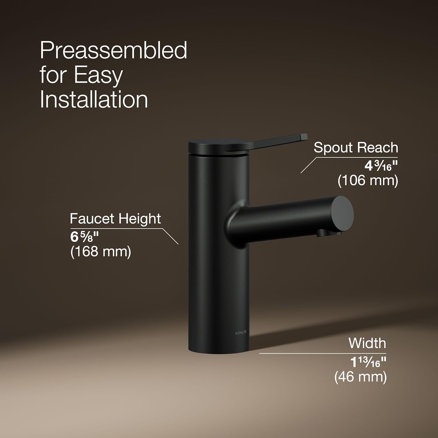 KOHLER K-35048-4K-BL Elate® Single-Handle Bathroom Sink Faucet, Bathroom Faucets, 1.0 GPM, Matte Black