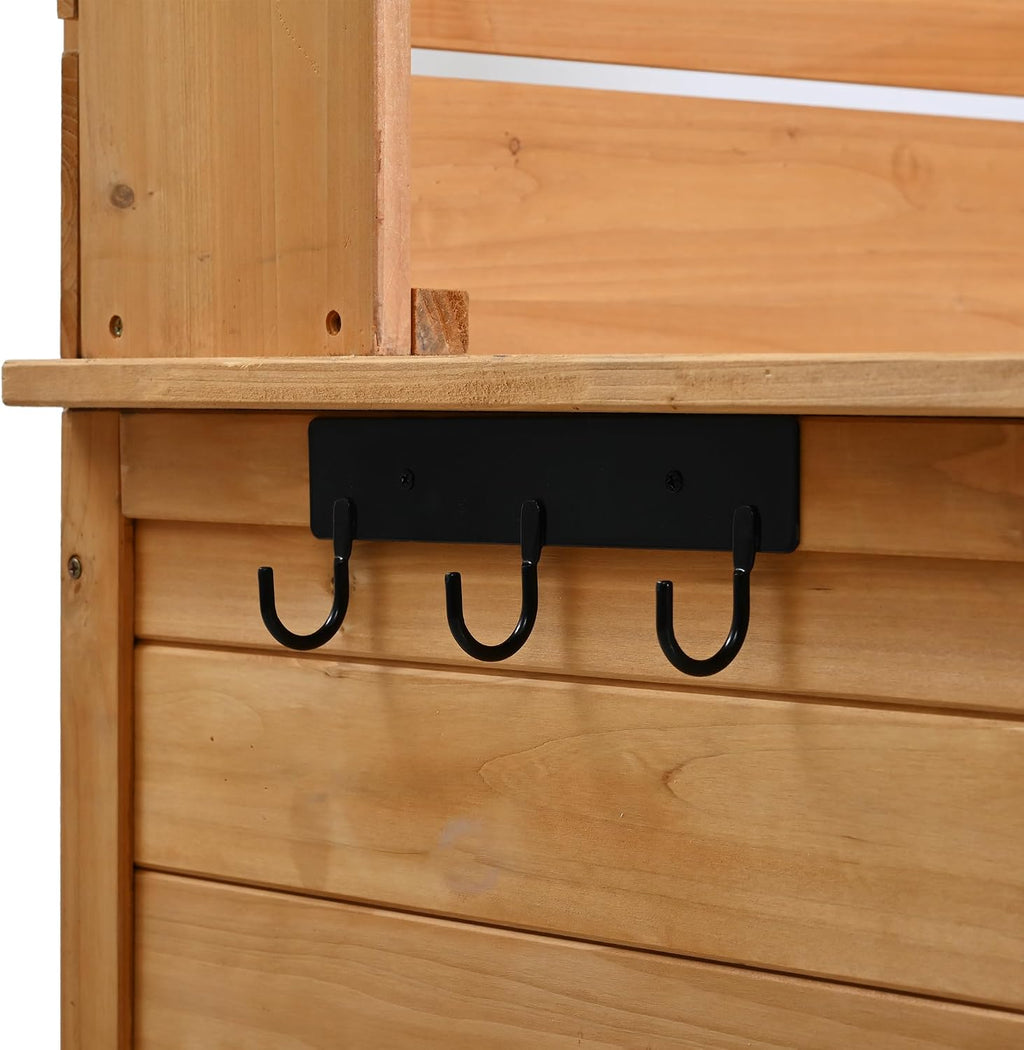 Multifunctional 3-in-1 Potting Bench Workstation with Storage & Wheels | Sturdy Fir Wood | Outdoor Garden, Patio, BBQ Prep Station (Natural Wood-W)