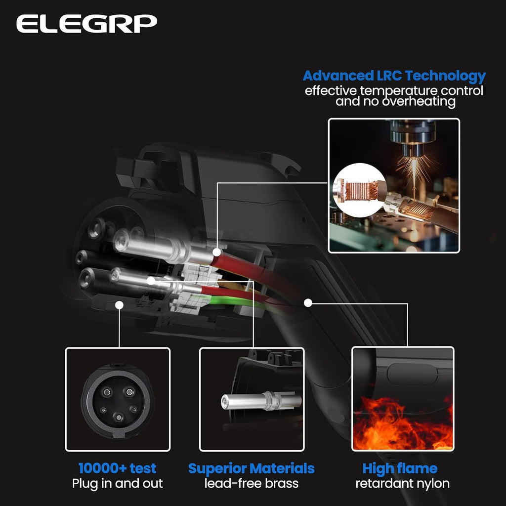 ELEGRP Level 2 EV Charger 40Amp, J1772 Portable Electric Car Charger, 240V NEMA 14-50 Plug, ETL Certified with 25FT Extension Cable