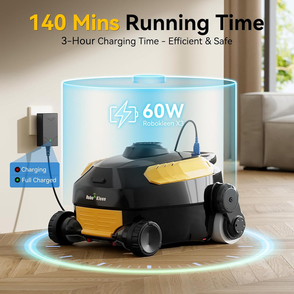 Cordless Robotic Pool Cleaner, Wall Climbing, Extended Battery Life, 0.28 Cu Ft Large Capacity, Advanced Dual-Motor, X3 Auto Pool Vacuum for Inground & Above Ground Pools Up to 1615 Sq.Ft, Orange