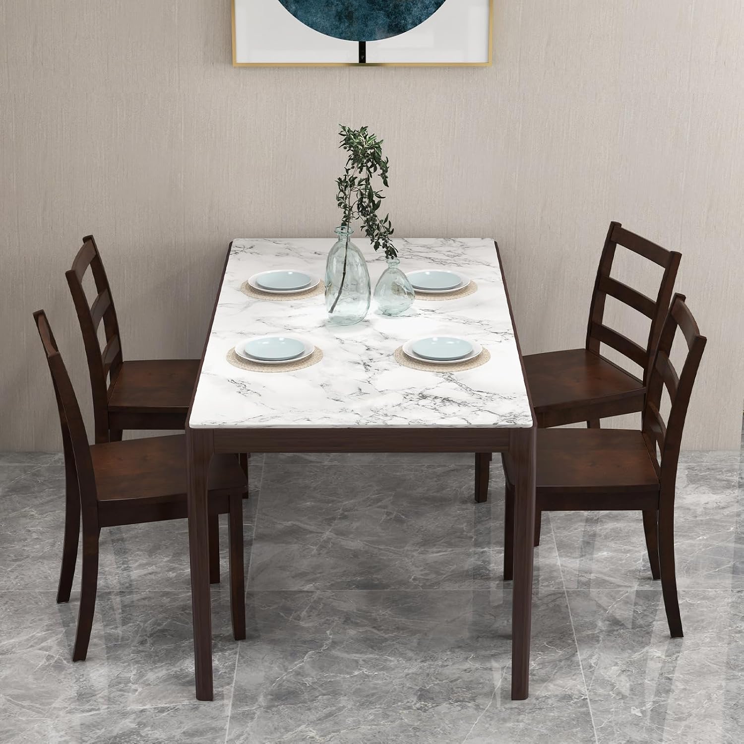 GOFLAME Dining Chairs Set of 4, Ladder Back Side Chairs with Solid Rubber Wood Legs & Non-Slip Food Pads, 4-Pack Space-Saving Armless Dining Chairs for Dining Room, Living Room, Restaurant, Brown