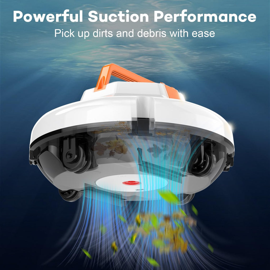 Robot Pool Vacuum for Above Ground Pool, Cordless Robotic Pool Cleaner Dual Motors, 130 Mins Runtime, Auto-Dock, Automatic Pool Vacuum Cleaner (White Orange)