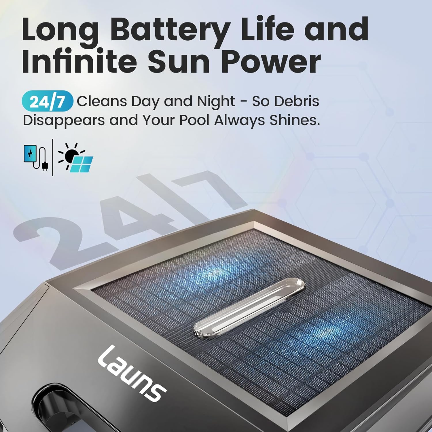 F1 Solar Powered Robotic Pool Skimmer, Automatic Pool Cleaner with 6L Large Capacity Basket & Fast Charging, for In-Ground & Above-Ground Pools