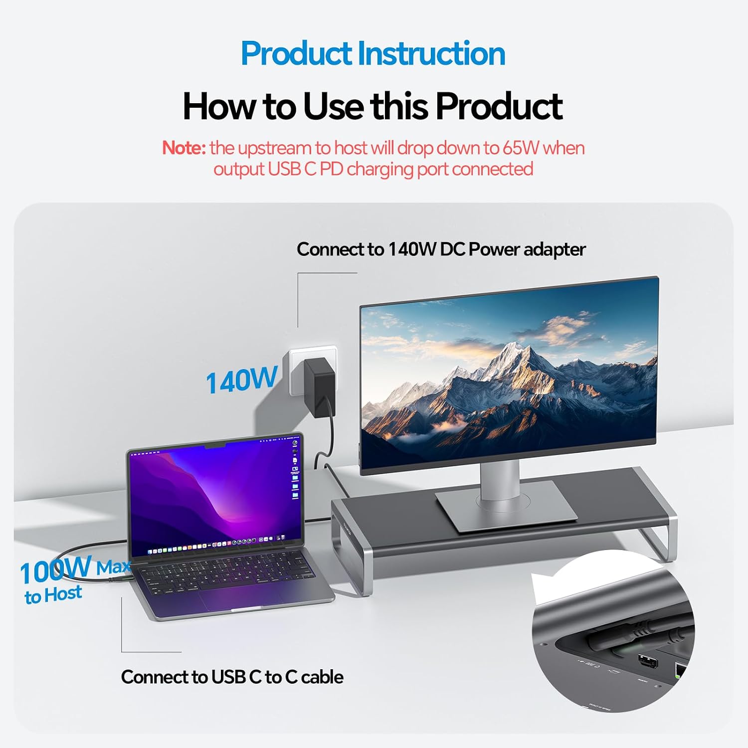 MacBook Docking Station Monitor Stand, 13-in-1 USB C Laptop Docking Station with 6 USB A/C Ports (Data & Max 60W Charging), 4K HDMI, SD/TF, 3.5mm Audio, Ethernet for MacBook, Windows