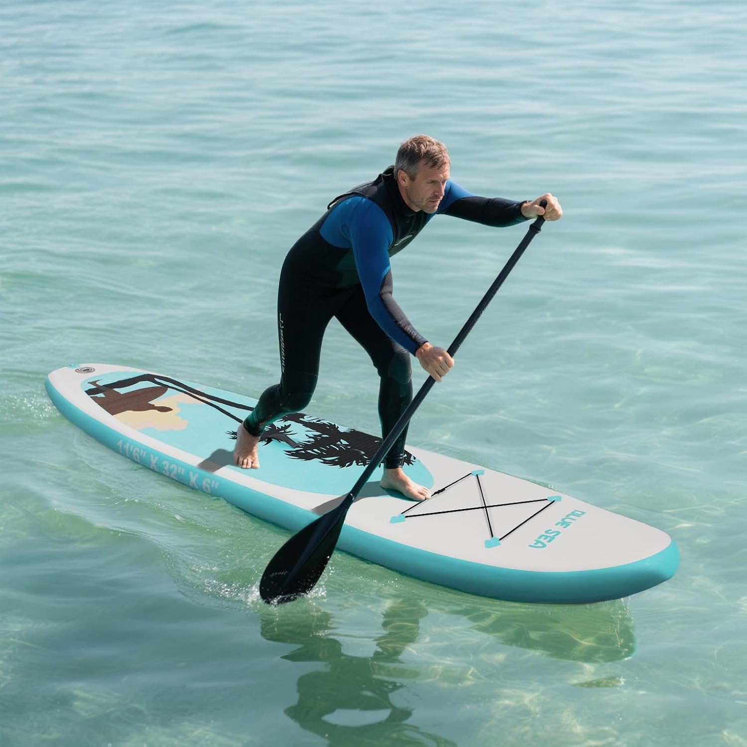 Inflatable Stand up Paddle Board, Extra Wide SUP, with Premium Paddleboard Accessories, Hand Pump, Backpack, Adult & Youth, for Yoga Fishing Paddling