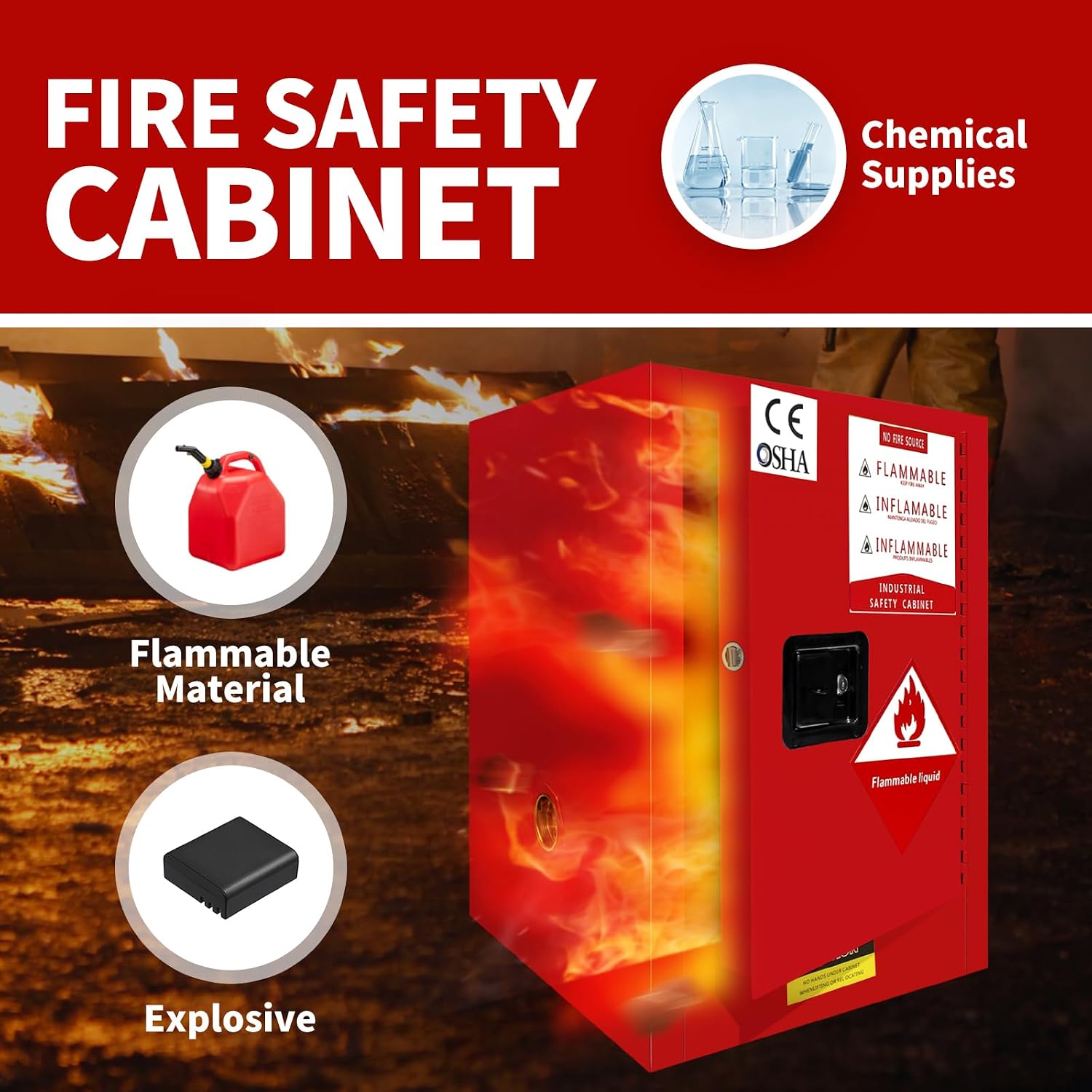 WETOXL12 Gallon Flammable Cabinet 23H x 18W x 18.2D, Galvanized Steel Safety Storage Cabinet, Adjustable Shelf for Commercial Industrial Home Use (Red)