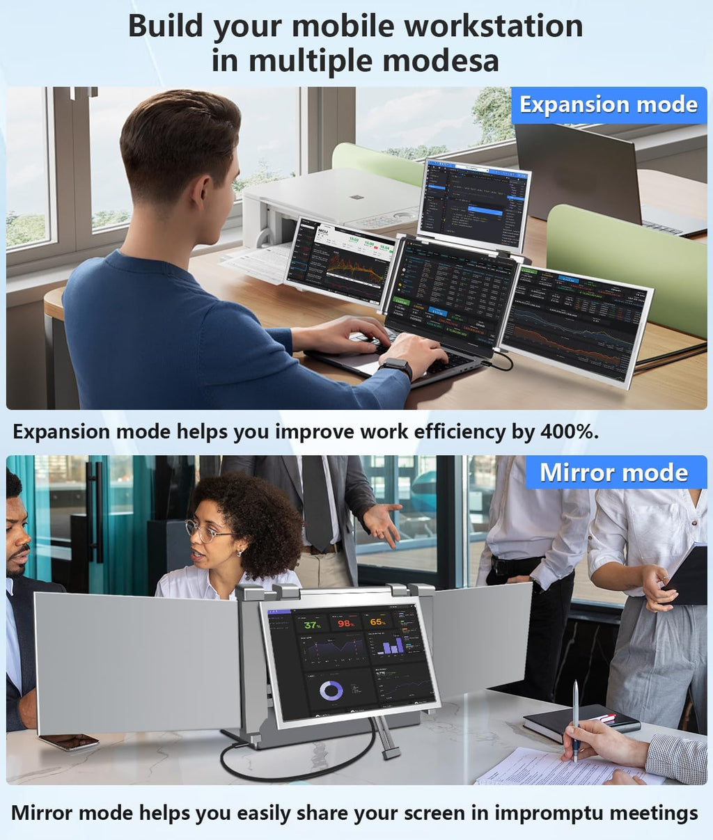 YUTOO 4 Screen Laptop Monitor Extender | One USB-C Cable for M1 M2 M3 | 14' 1080P FHD IPS 4 Screen Monitor for Laptops 13.6~17.3 inch | Quad Screen Extender Display for MacBook/Windows/Switch/PS5