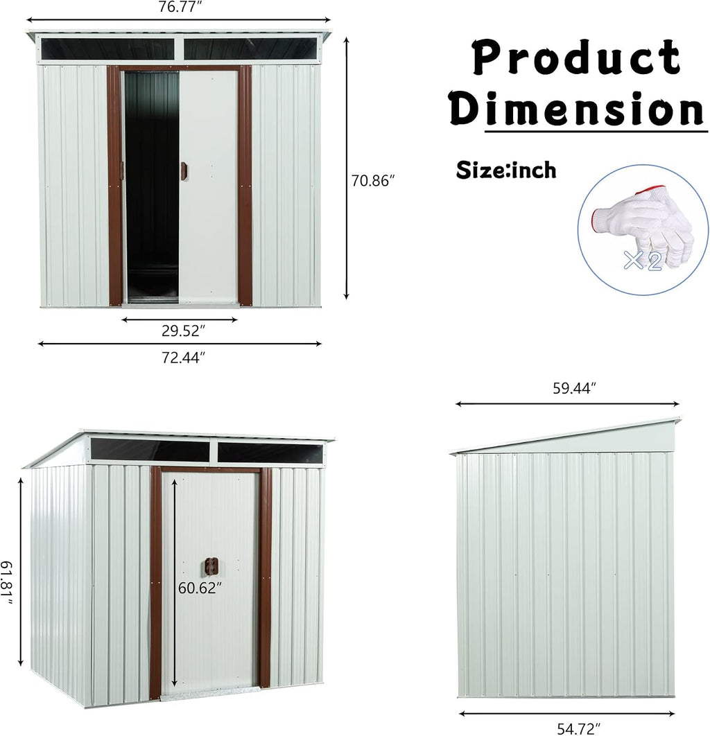 6 x 5 FT Outdoor Metal Storage Shed with Window and Punched Vents,Heavy Duty Storager House w/Sliding Doors & Padlock,Large Waterproof Tool Sheds for Garden,Backyard,Lawn,White