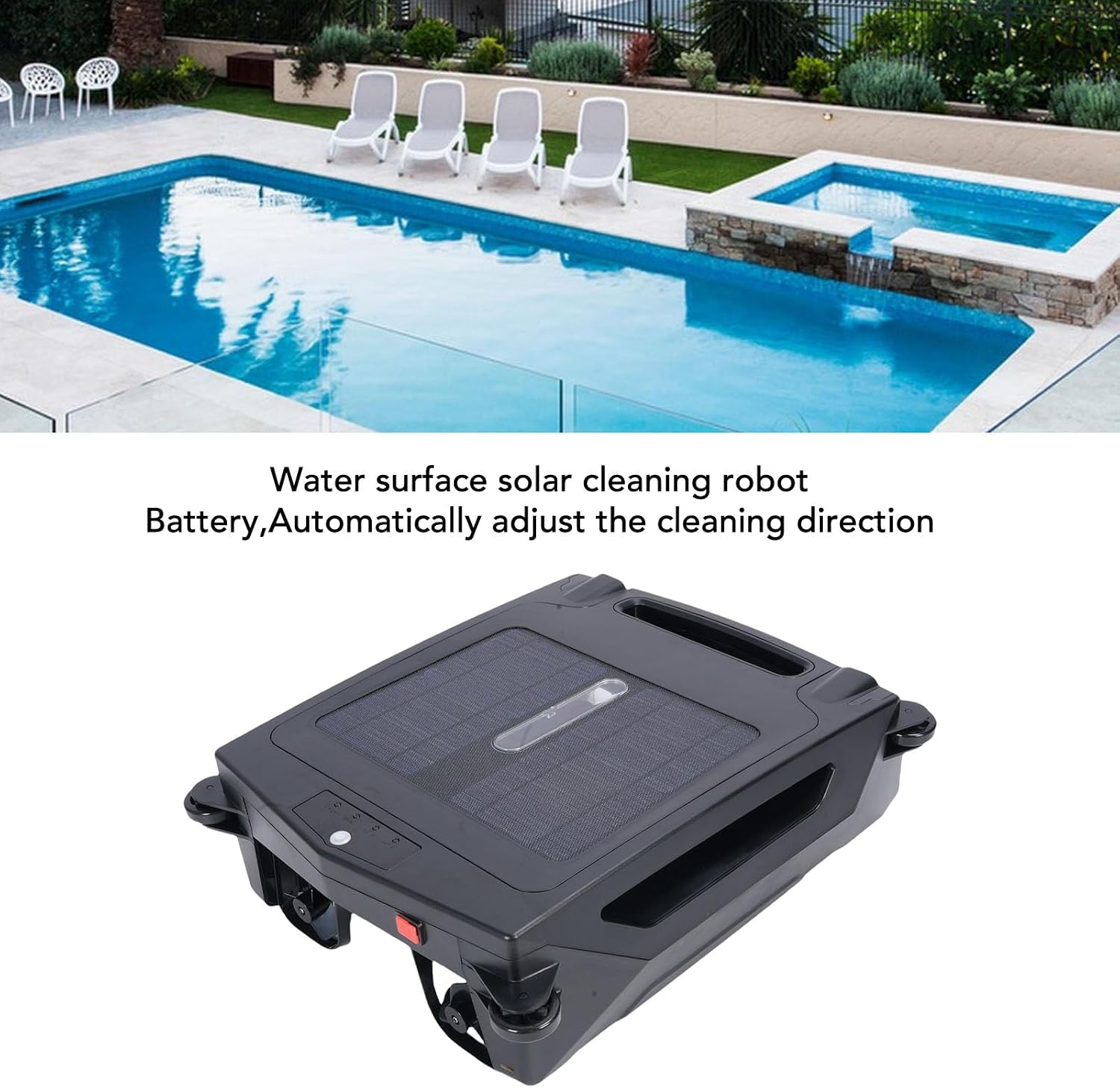 Naroote Solar Swimming Pool Surface Cleaning Robot, Automatic Rechargeable Cordless Robotic Pool Cleaner with Dual Charging Functionality & 5 Hours Continuous Cleaning (US Plug)