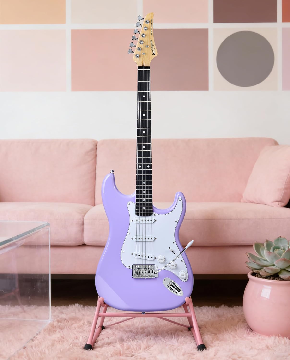 Leo Jaymz Beginner Electric Guitar 39' Kit with Portable Amplifier, Padded Gig Bag, Digital Tuner，Capo，Strap，Picks，Classic SSS Pickups (Lavender)