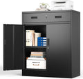 BESFUR Metal Storage Cabinet with Doors and Shelves, 36' H Locking Storage Cabinet with 1 Drawers, Reinforced Heavy Duty Metal Cabinets for Garage, Office, Home(Black)