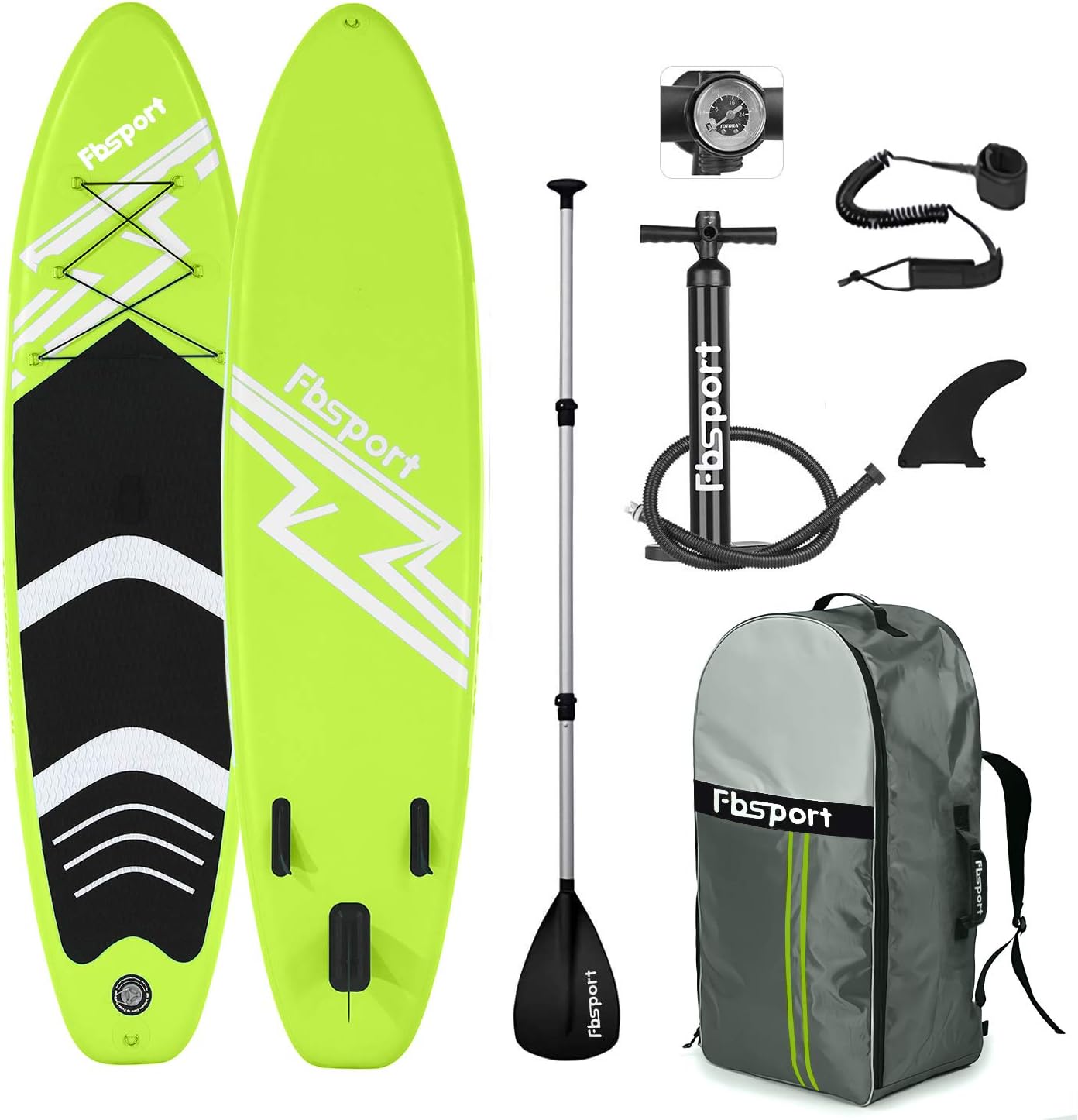 FBSPORT 10'6'' Premium Inflatable Stand Up Paddle Board, Yoga Board with Durable SUP Accessories & Carry Bag | Wide Stance, Surf Control, Non-Slip Deck, Leash, Paddle and Pump for Youth & Adult