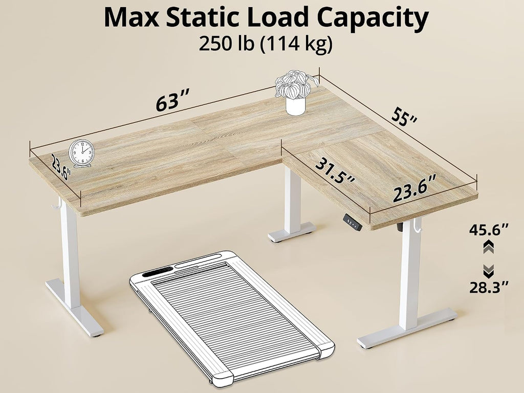 TIQLAB L Shaped Standing Desk Adjustable Height, Reversible Electric Corner Standing Desk, 63 x 55 inch Sit Stand Computer Table with Splice Board, Maple