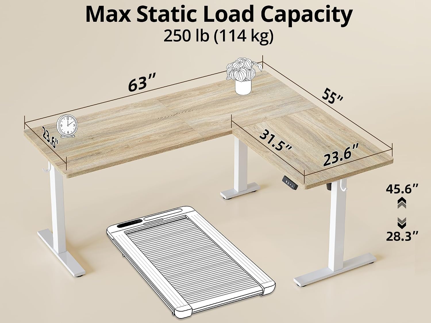 TIQLAB L Shaped Standing Desk Adjustable Height, Reversible Electric Corner Standing Desk, 63 x 55 inch Sit Stand Computer Table with Splice Board, Maple