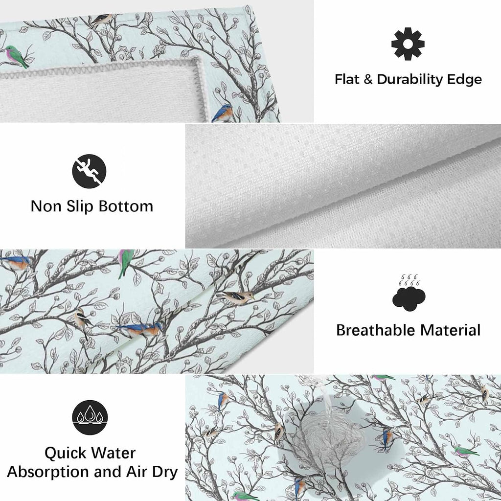Natural Trees Branches Outdoor Rug for Patio/Deck/Porch, Non-Slip Large Area Rug 4 x 6 Ft, Colored Birds Vintage Rustic Blue Indoor Outdoor Rugs Washable Area Rugs, Camping Rug Carpet Runner