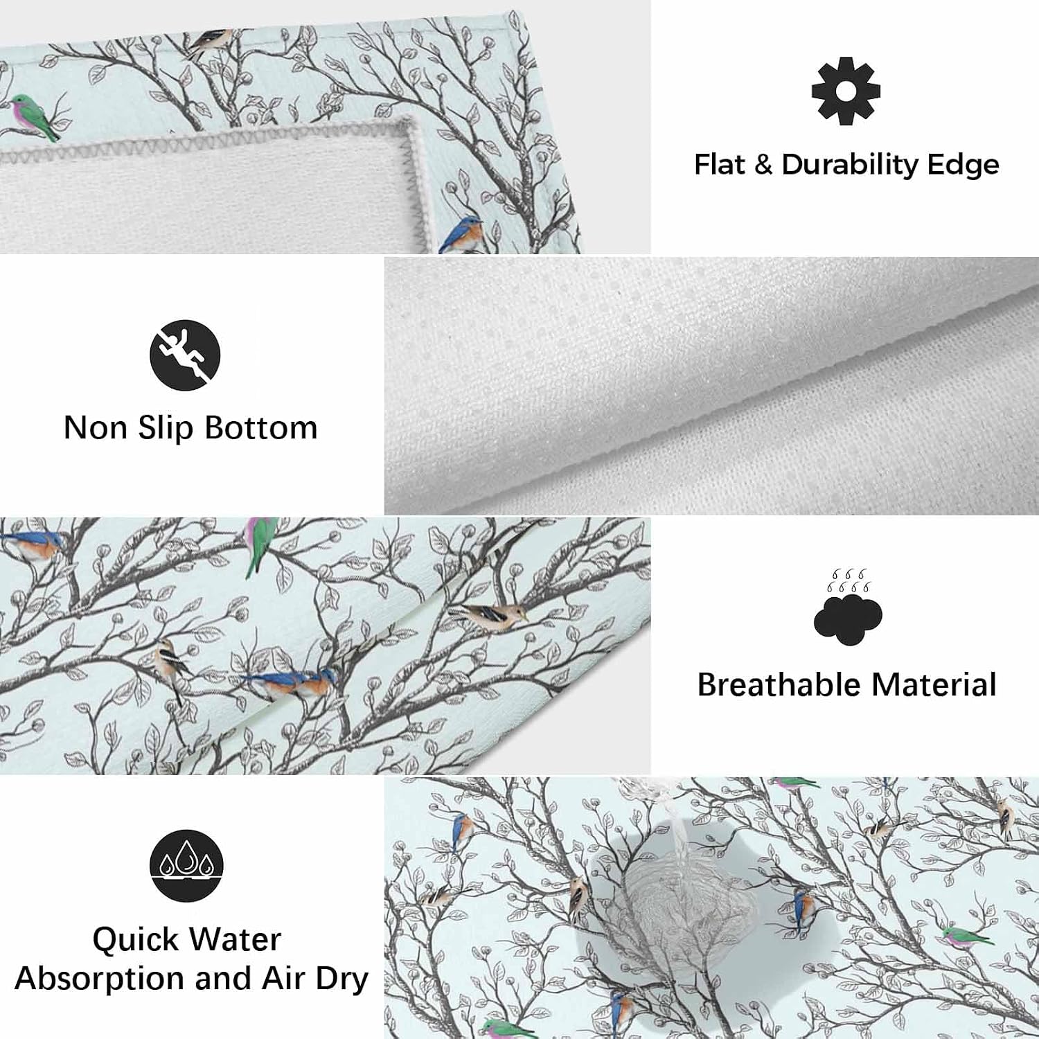 Natural Trees Branches Outdoor Rug for Patio/Deck/Porch, Non-Slip Large Area Rug 4 x 6 Ft, Colored Birds Vintage Rustic Blue Indoor Outdoor Rugs Washable Area Rugs, Camping Rug Carpet Runner