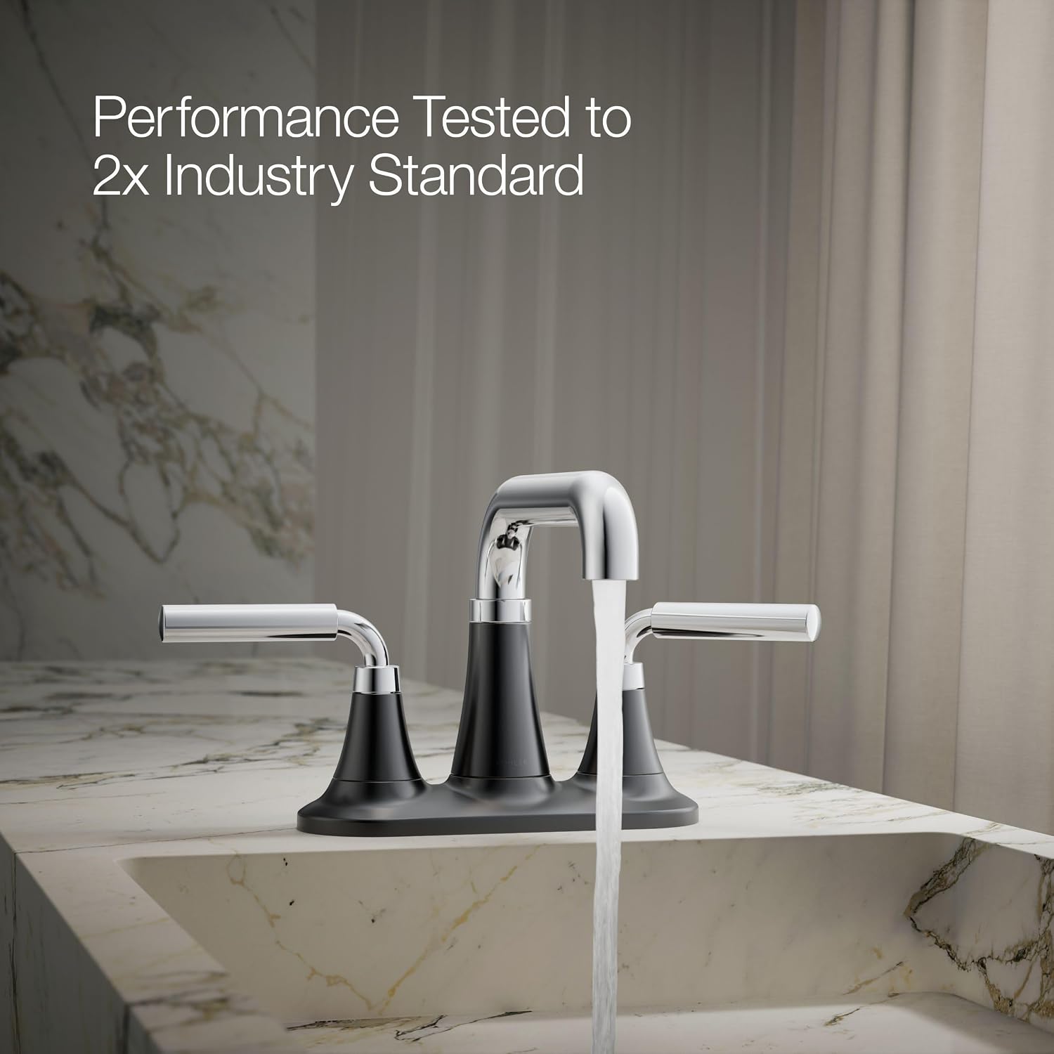 KOHLER K-27414-4-CBL Tone™ Centerset Bathroom Sink Faucet, Clicker Drain, Bathroom Faucets, 1.2 GPM, Polished Chrome with Matte Black