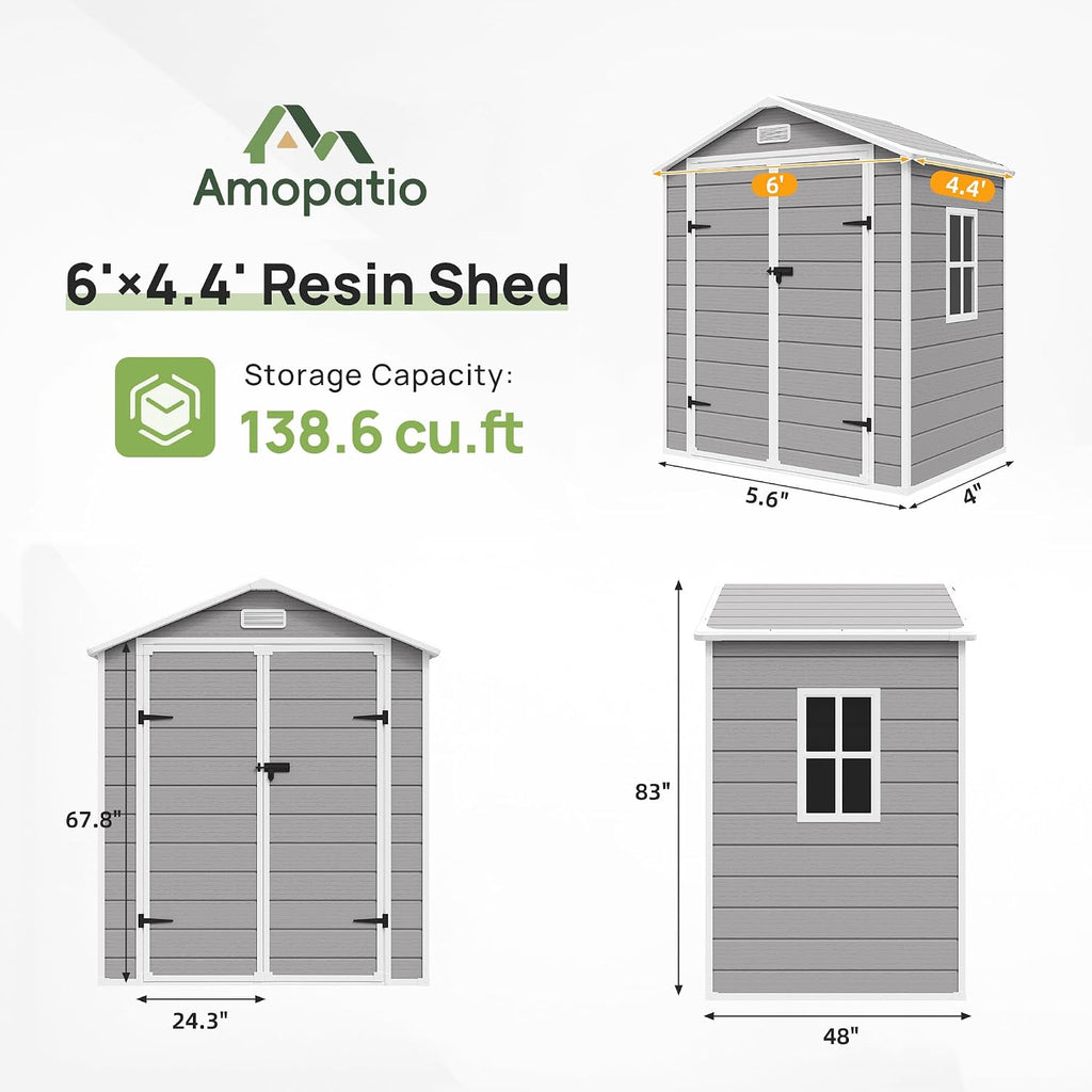 Amopatio Outdoor Storage Shed with Floor, 6x4.5 FT Plastic Shed with Ventilation, Waterproof Resin Garden Sheds for Backyard,Patio,Lawn White Grey