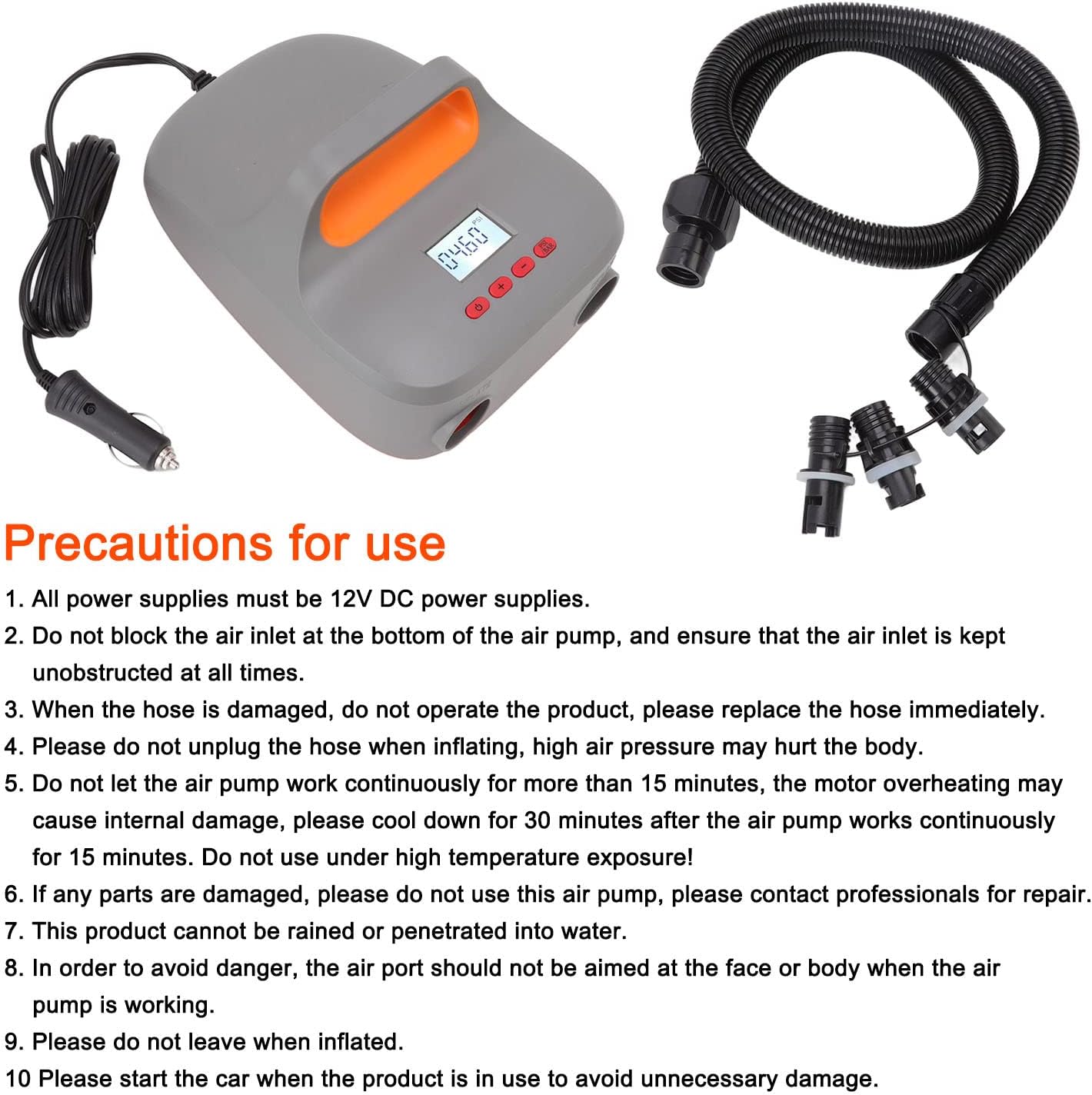 20PSI Pressure Air Pump for Paddle Board, Electric Air Pump with LCD Sn, Fast Inflation Deflation for, Inflatable Boats, Tents, Includes Hose and 3 Nozzles, 12V Car Ector