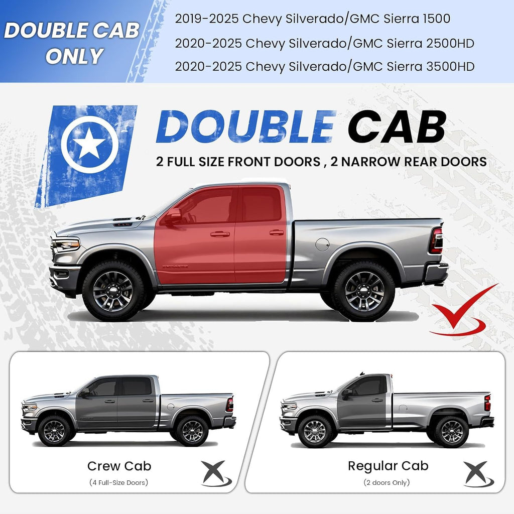 PZ 6.5' Rustproof Running Boards Side Steps Compatible with Chevy Silverado/GMC Sierra 1500 Double Cab 2019-2025,2020-2025 2500HD 3500HD,500LBS Anti-Slip Black Aluminum No Drill Truck Running Boards