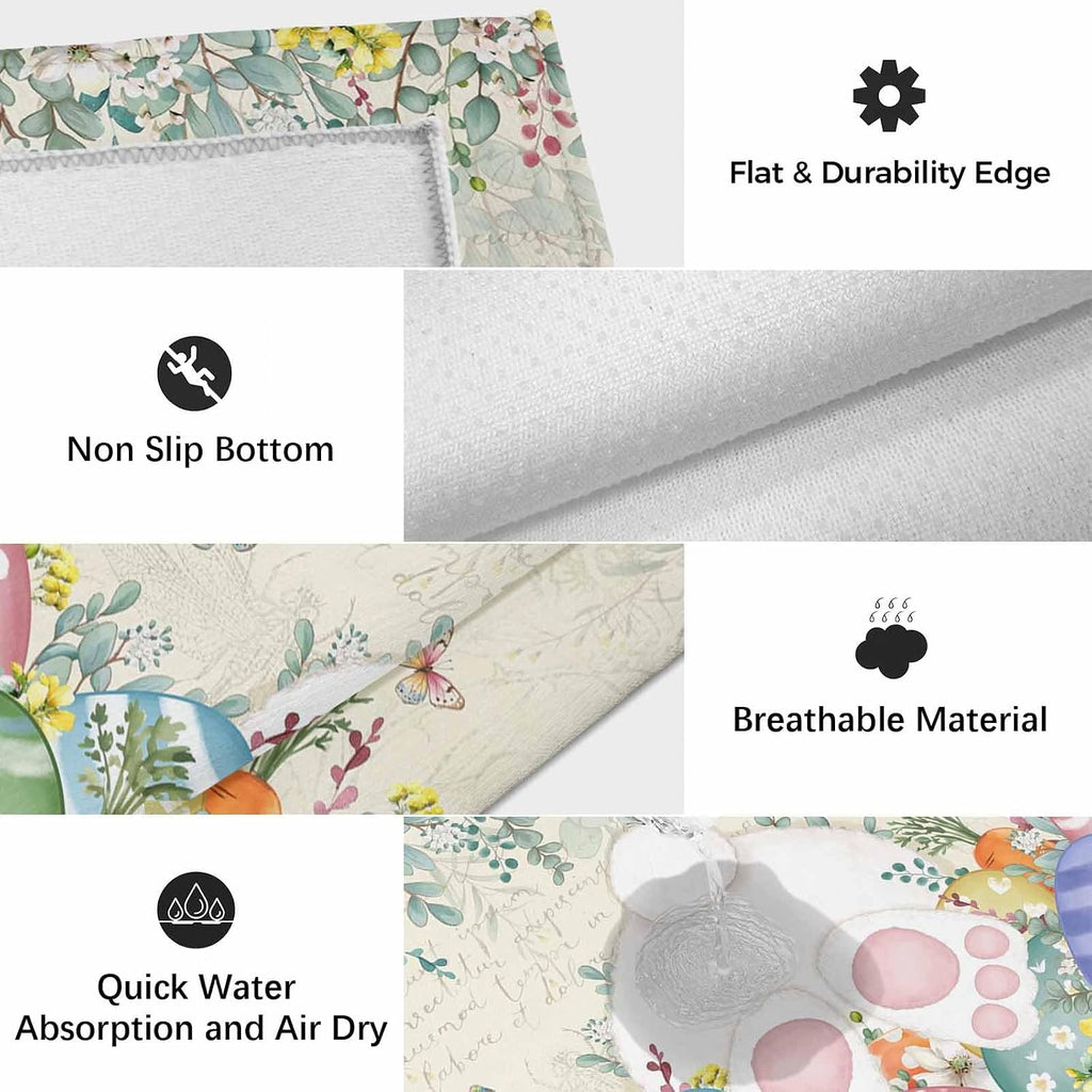 Cute Easter Bunny Outdoor Rug for Patio/Deck/Porch, Non-Slip Large Area Rug 6 x 9 Ft, Eucalyptus Leaves Colorful Eggs Beige Indoor Outdoor Rugs Washable Area Rugs, Reversible Camping Rug Carpet Runner