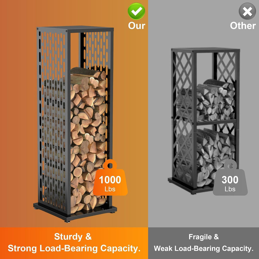 4ft Firewood Rack, Wood Stacker Firewood Outdoor, Black Metal, 1000 lbs Capacity, Indoor Decorative Wood Holder for Woodshed, Storeroom, Patio, Basement (Ellipticalhole)