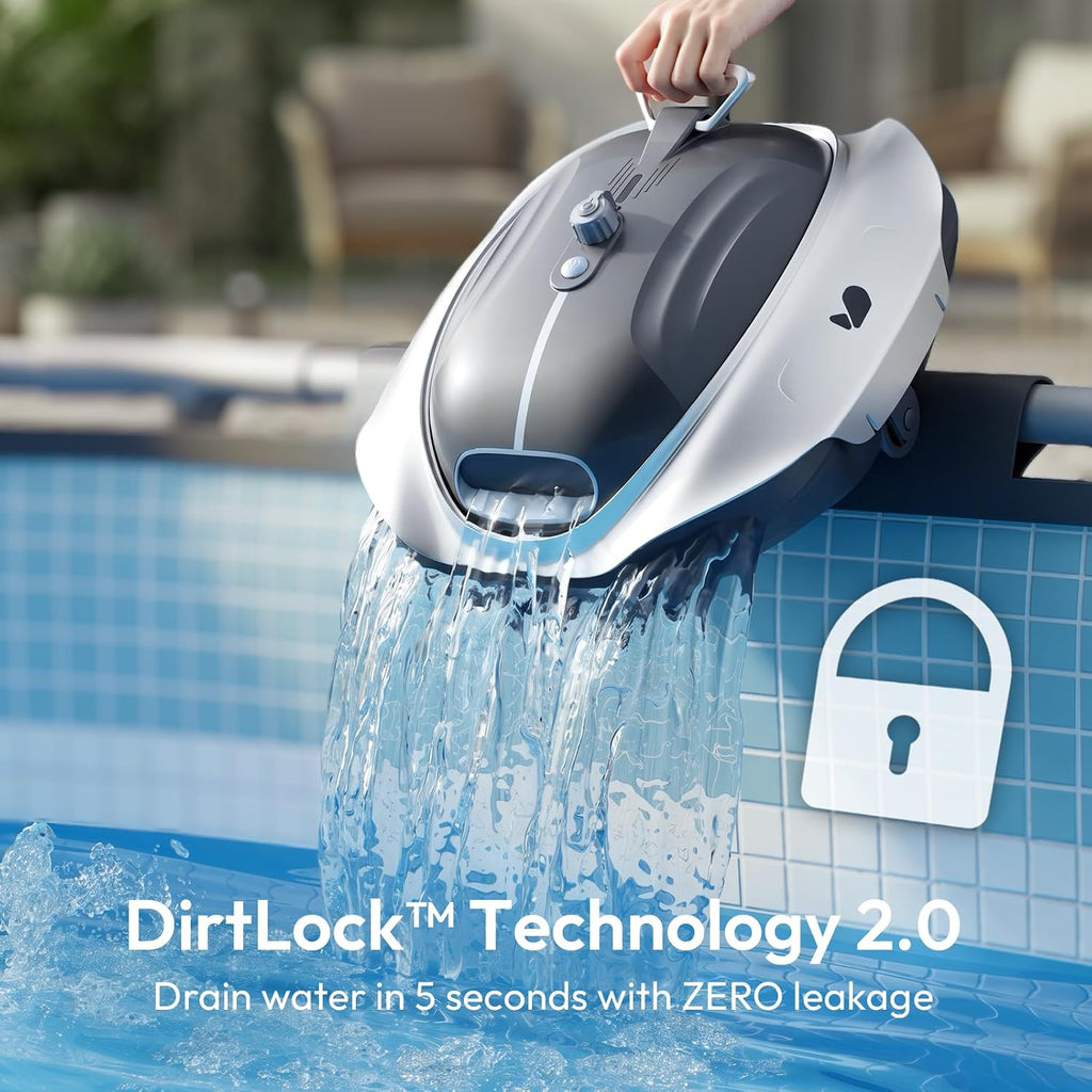 Bubot 300P Cordless Pool Vacuum for Above Ground Pool, Robotic Pool Cleaner with Bluehole Suction, DirtLock 2.0, Dual Filters, Smart Sensor, Self Parking up to 850 Sq.Ft, Deep Gray