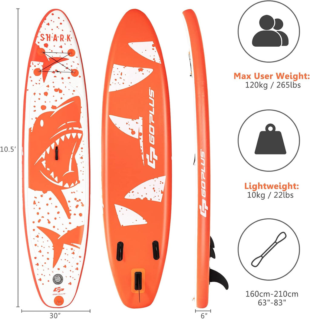 Goplus Inflatable Stand up Paddle Board, 10'/10.5'/11' SUP 6' Thick with Premium Accessories, Adjustable Aluminum Paddle, Leash, Carry Bag, Hand Pump, Removable Fin, ISUP for Adults