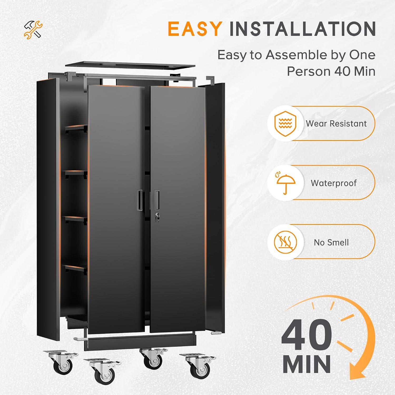 Bonusall 73' Metal Garage Storage Cabinet,Heavy-Duty Rolling Storage Cabinet with Wheels,Assembly Required,Locking Steel Cabinets for Home Office,Warehouse or Workshop-Black