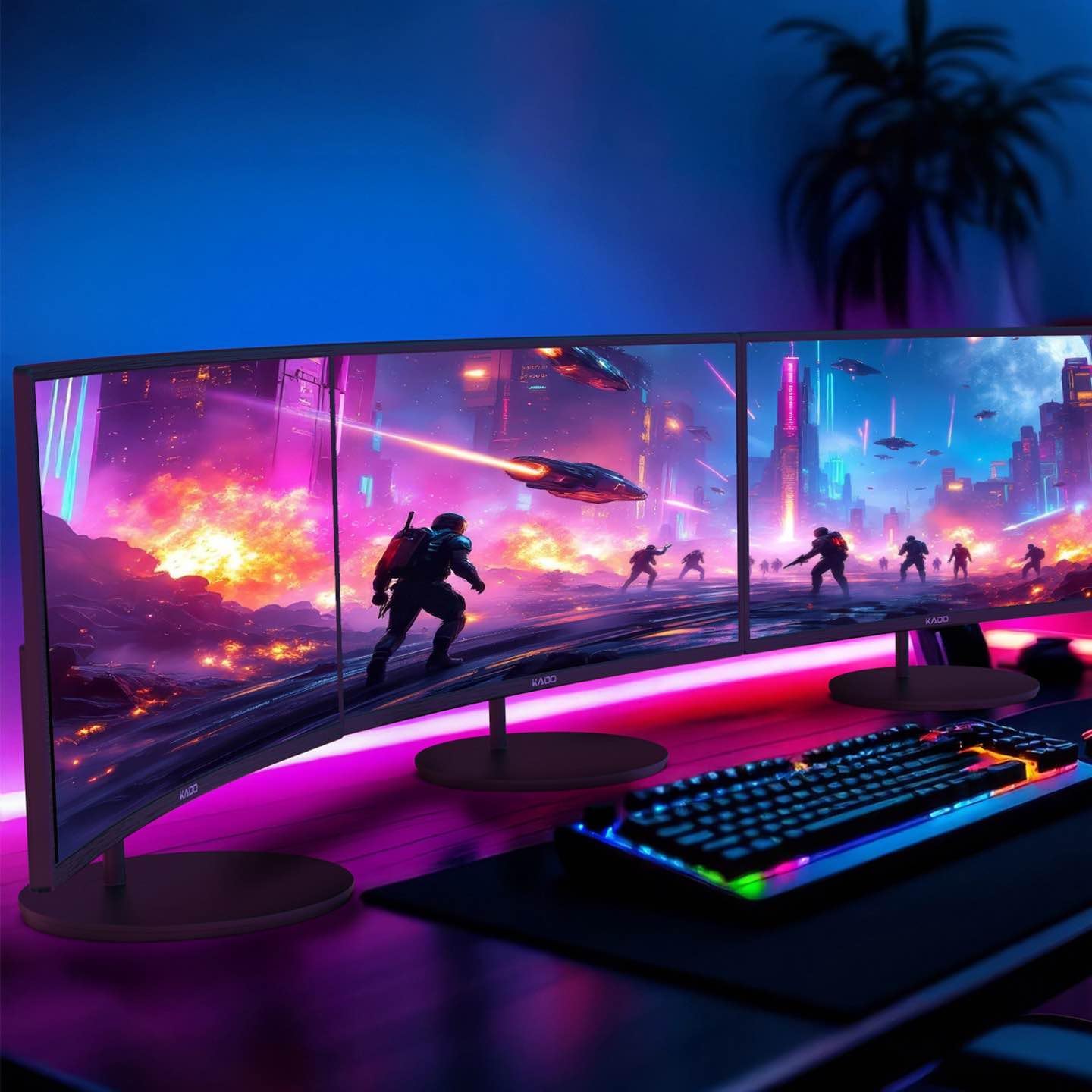 Kado Triple Monitor Setup - 3-Pack 24' 1920x1080 Curved Computer Monitor 1500R 75Hz VESA Mount HDMI Office Gaming Hybrid Sim Racing Built-in Speakers (C24 Trio Series)