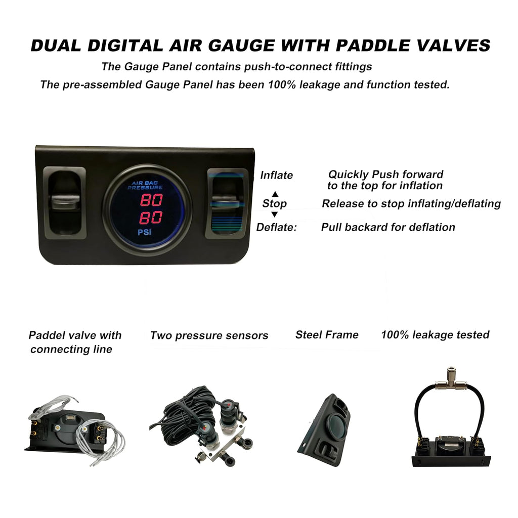 On Board Air Compressor System Air Pump System with Digital Dual Path Air Gauge Paddle Valve Gauge Air Line T Fittings for Trucks Vans (Red)
