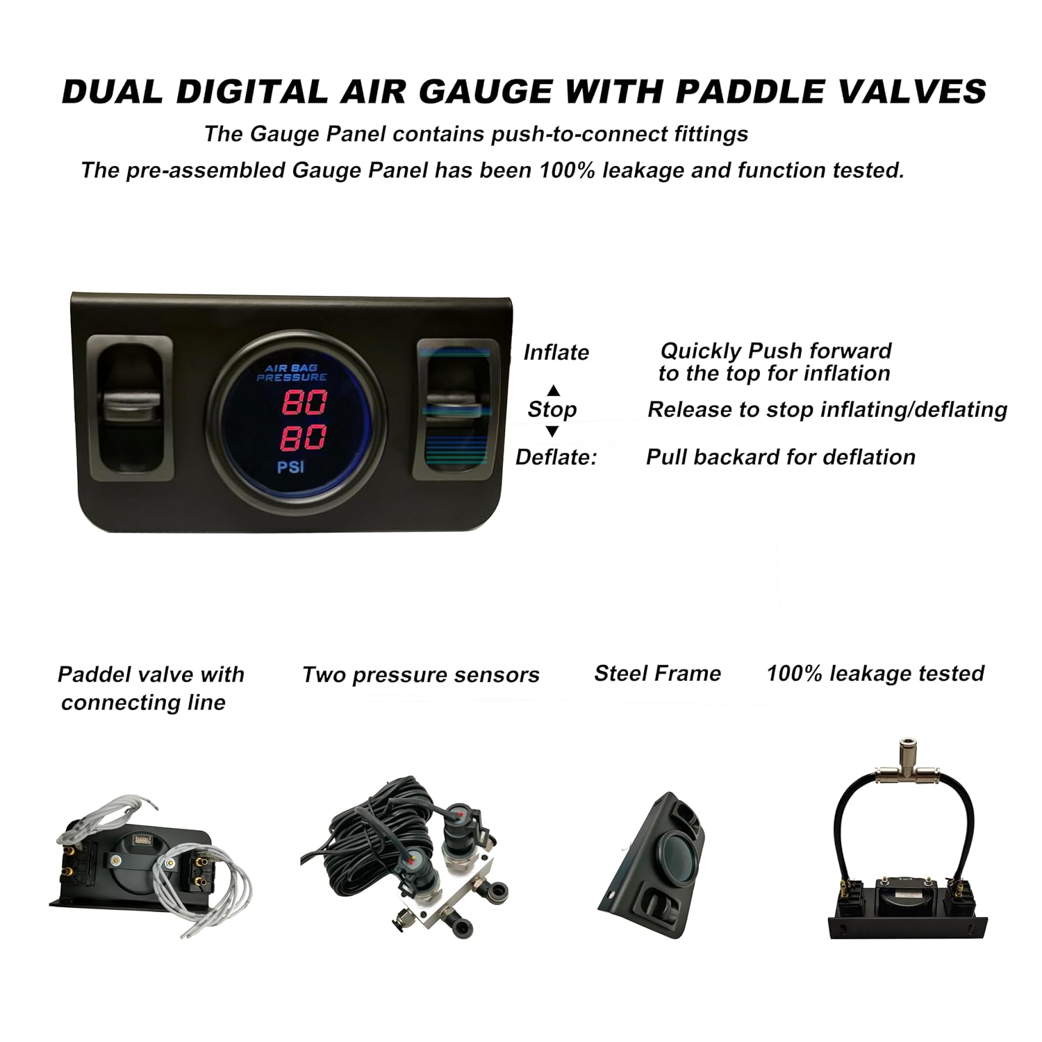 On Board Air Compressor System Air Pump System with Digital Dual Path Air Gauge Paddle Valve Gauge Air Line T Fittings for Trucks Vans (Red)