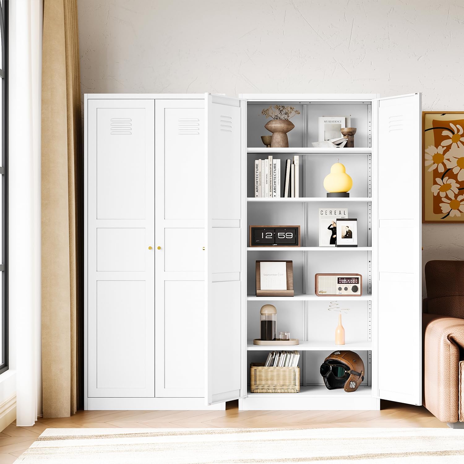 Letaya White Storage Cabinet with Adjustable Shelves-Metal Home Kitchen Pantry Cabinets with Doors,Organization Locker for Cupboard/Bedroom/Dining/Living/Bathroom/Office/Garage Room