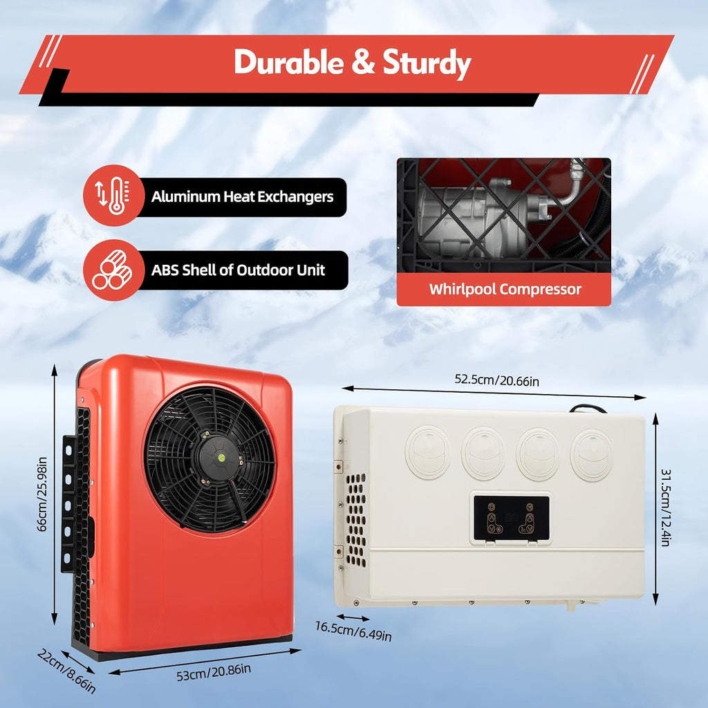 12V 12000 BTU Truck Cab Air Conditioner Split, Mini Split AC System Unit Universal Electric RV Air Conditioner System for Cab Cooling,Portable Truck Cab Split Air Conditioner for Semi Car Bus RV