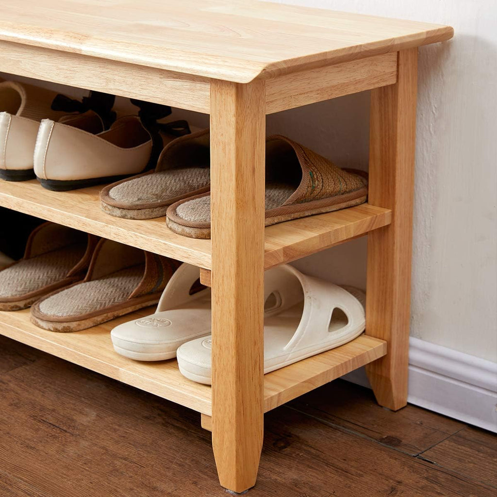 XKZG Storage Bench Wooden Shoe Rack Bench Simple Style Wood Entryway Bench (Natural,31.5')