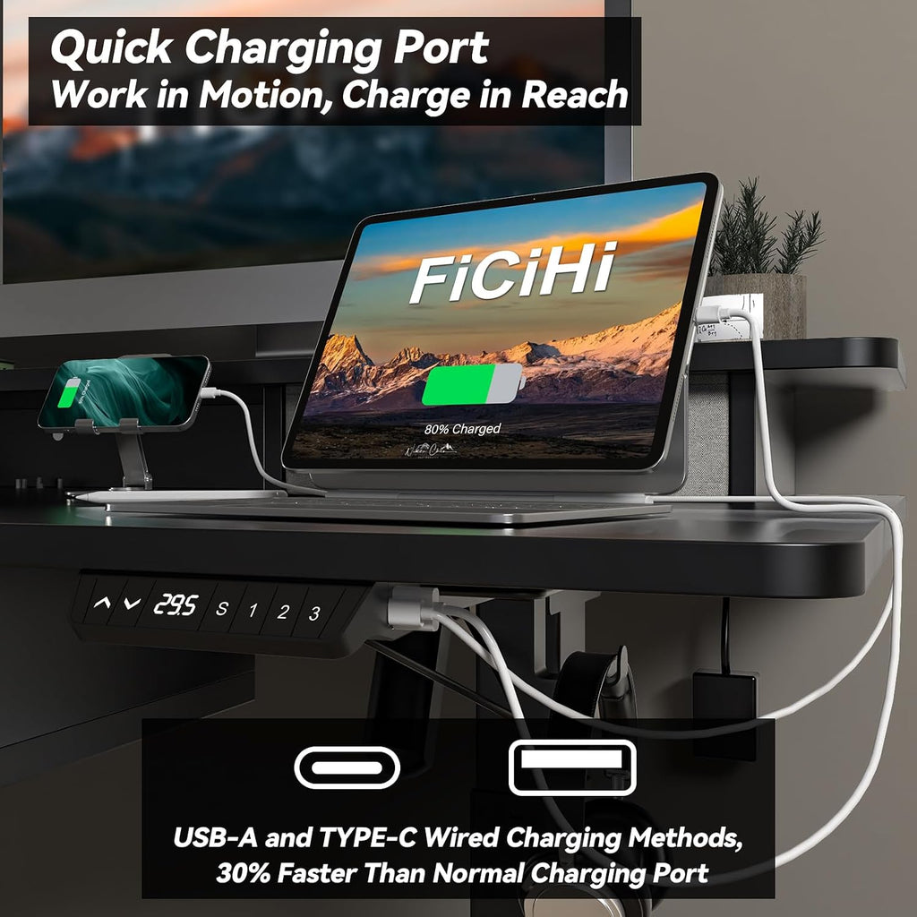 FiCiHi Adjustable Height Standing Desk with 4 Drawers,48 x 30 inches Electric Sit Stand Home Office Desk with Two Tiers, 3 Memory Presets, Monitor Stand Riser, USB A/C Charging Port