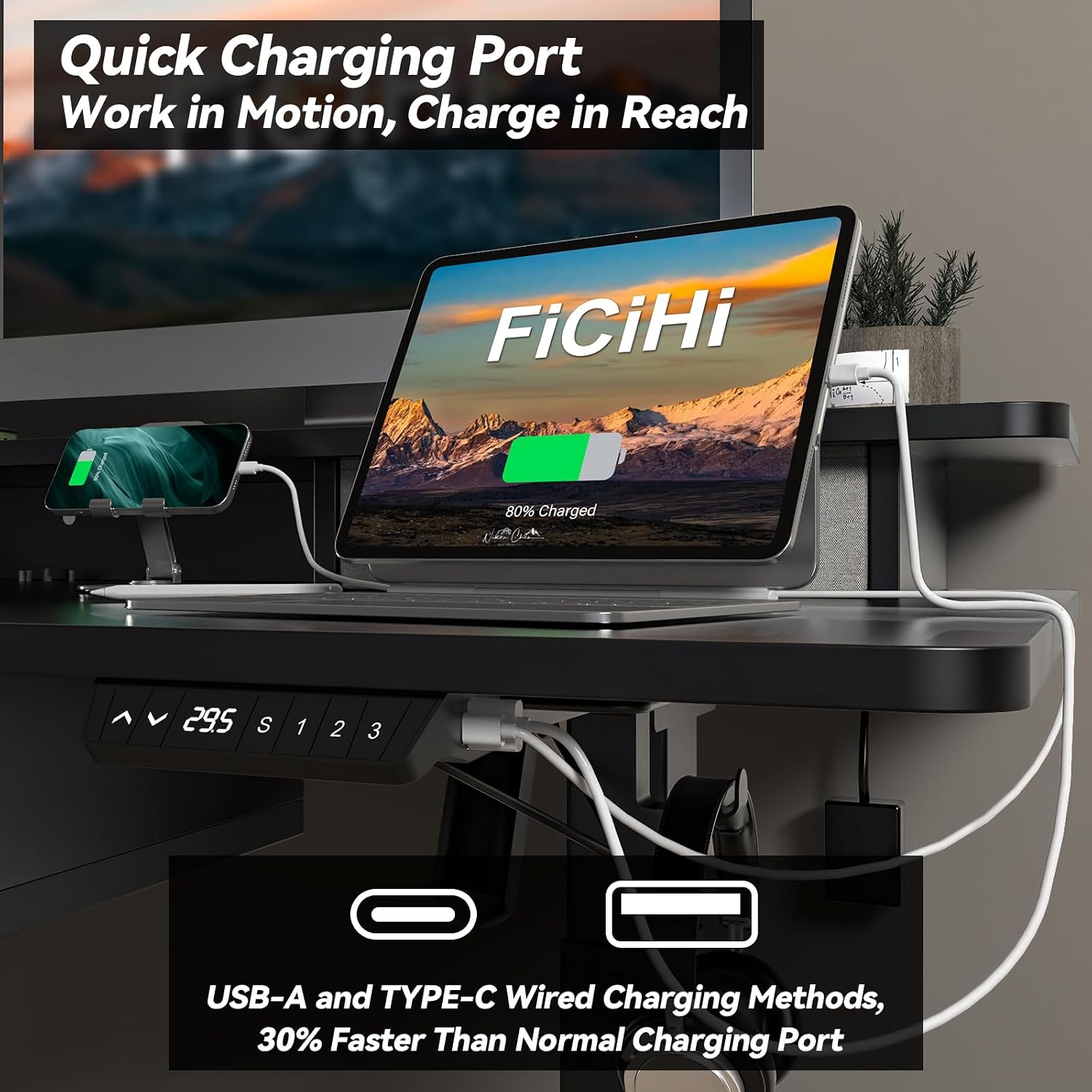 FiCiHi Adjustable Height Standing Desk with 4 Drawers,48 x 30 inches Electric Sit Stand Home Office Desk with Two Tiers, 3 Memory Presets, Monitor Stand Riser, USB A/C Charging Port