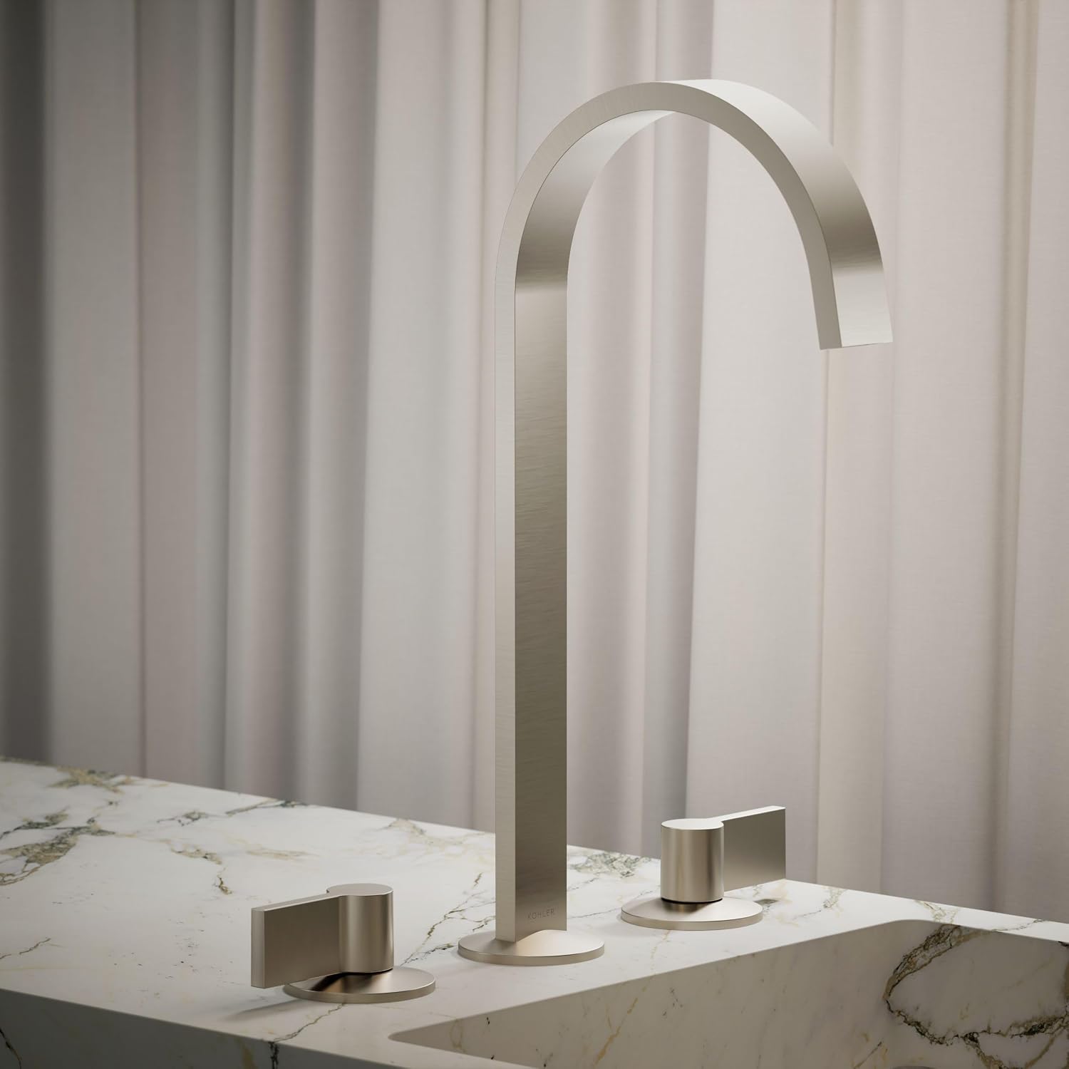 Kohler 77966-BN Components® Bathroom Sink Faucet spout with Ribbon Design, 1.2 gpm, Vibrant Brushed Nickel